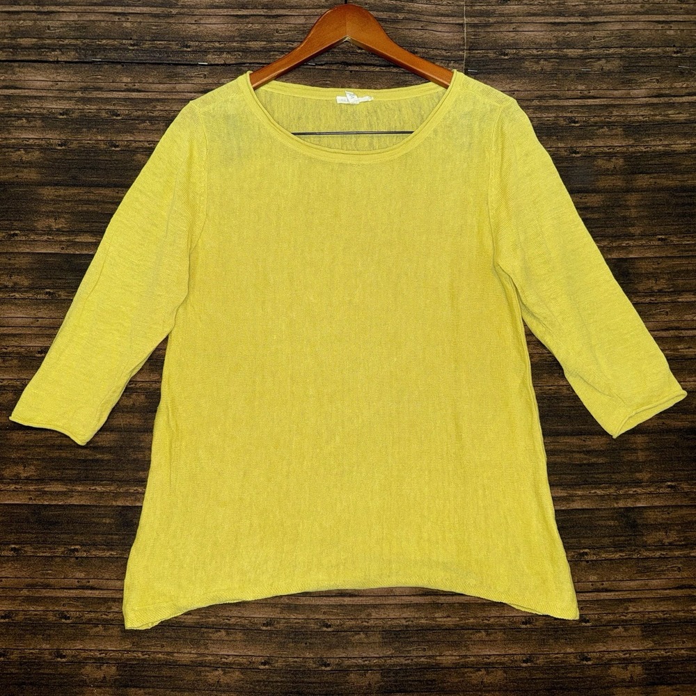 Eileen Fisher Coastal Lemon Yellow Linen Sweater Women's Large Lightweight